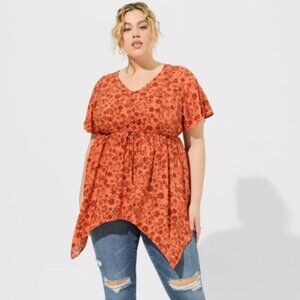 Torrid Babydoll Challis Sharkbite Flutter Sleeve Top Lulu Floral Ginger Size 2X